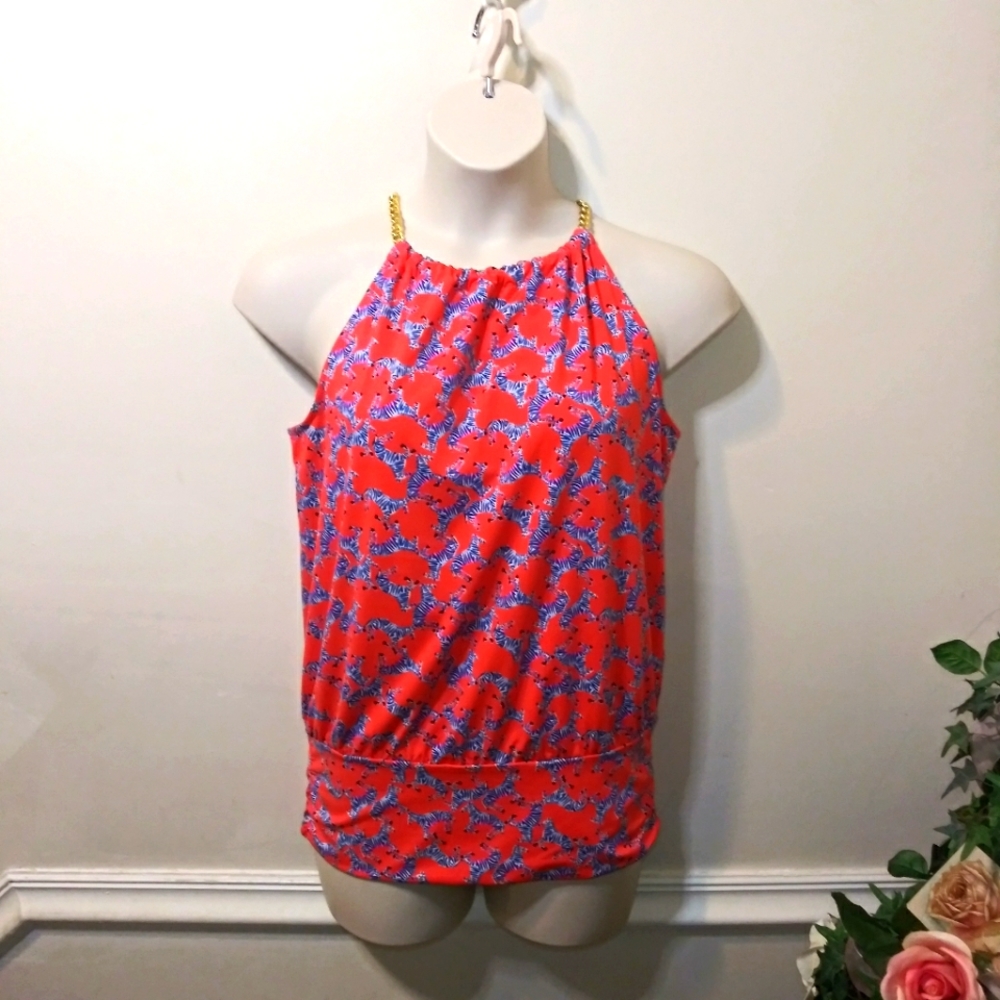 Lilly Pulitzer Orange and Blue Halter Top - Picture 4 of 12